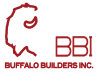Logo for Buffalo Builders, with red lettering and buffalo graphic