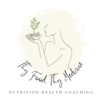 Women holding a sprouting bean on the palm of her hand. Title: Thy Food, Thy Medicine. Subtitle: Nutrition Health Coaching