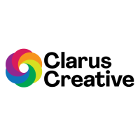 A color wheel with the words Clarus Creative for a logo