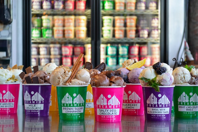 Image of High Point Creamery's line of ice cream in open pint sized containers