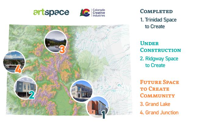 Map of S2C projects in Colorado, including those completed (Trinidad) under construction (Ridgway) and Future (Grand Lake, Grand Junction)