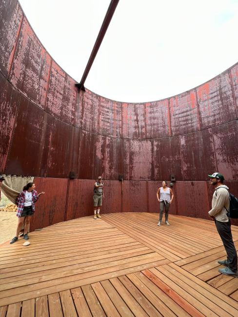 A water tank at CampV in Vancorum, Colorado serves as a gathering space.