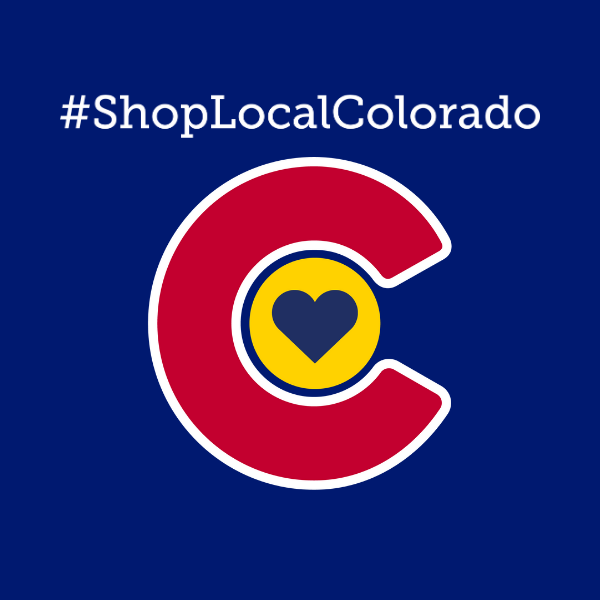 a graphic with the Colorado C and a heart inside with text #ShopLocalColorado