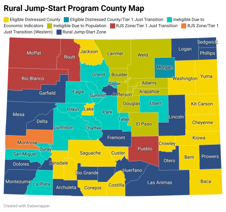 Map of Rural Jump Start Zones and Counties that qualify for the program