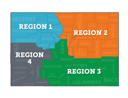 The four regions of Colorado with one in each corner of state