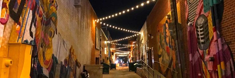 A street at night in Greeley, Weld County