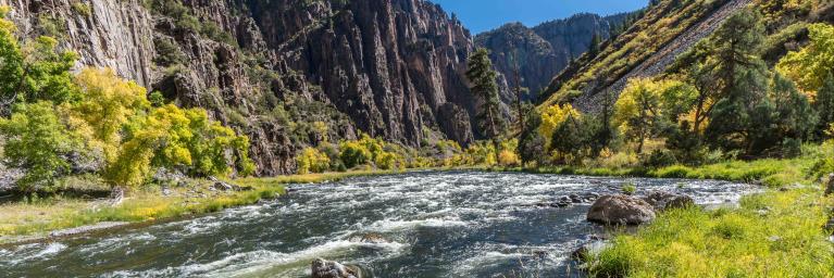 black canyon of the gunnison river and cliffs
