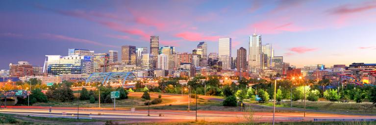 Denver skyline at sunset