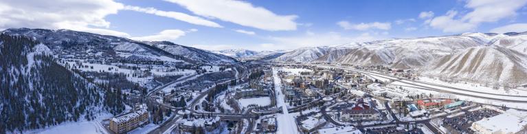 Snowy Vail valley overview of town