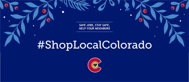 blue image with Colorado C logo and #ShopLocalColorado