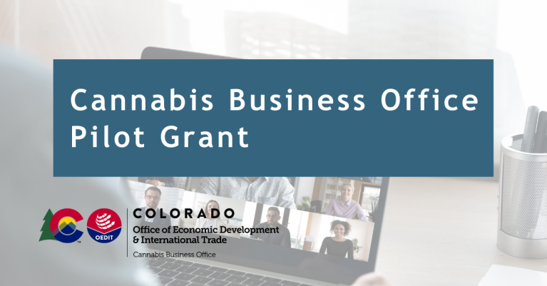 Cannabis Business Office Pilot Grant in front of computer background 