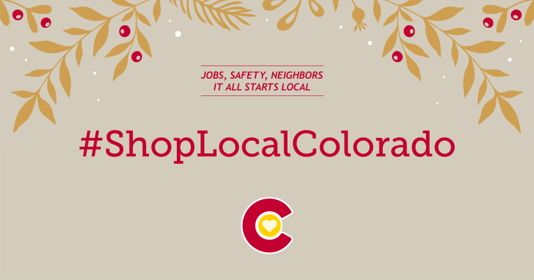 holiday graphics with #ShopLocalColorado written