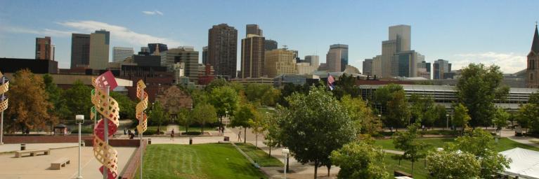 view of Denver with grass and trees