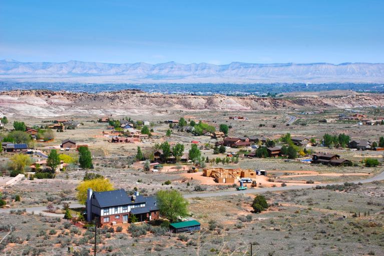 Small rural town overhead shot