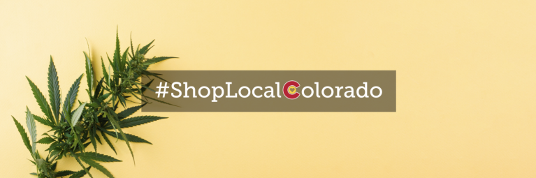 #shoplocalcolorado logo on yellow background with plant