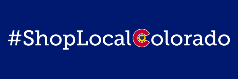 blue background with the # Shop Local Colorado