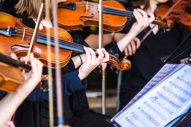 Orchestra plays the violin