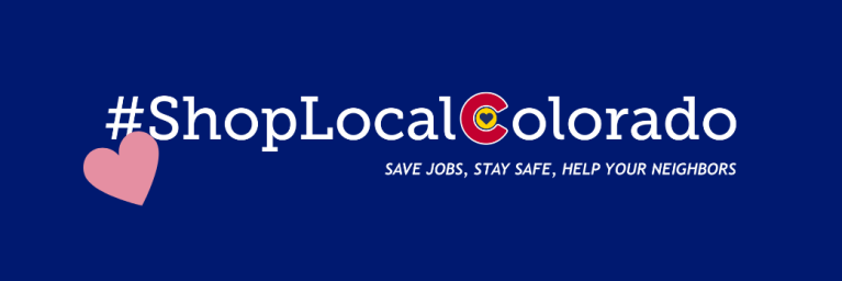 shop local colorado on blue background