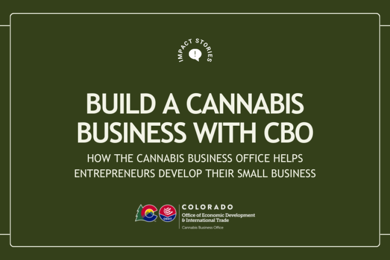graphic that reads “Build a Cannabis business with CBO. How the Cannabis Business Office Helps Entrepreneurs Develop their Small Business”.