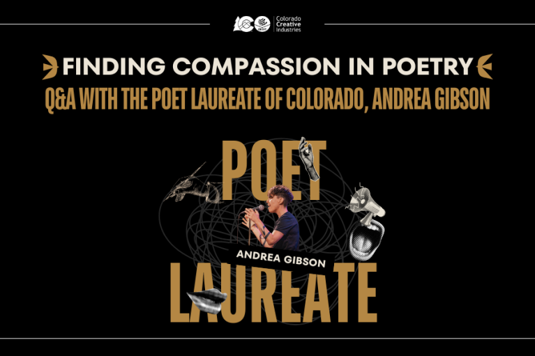 Finding Compassion in Poetry Q&A with the Poet Laureate of Colorado, Andrea Gibson featuring an image of Andrea Gibson performing
