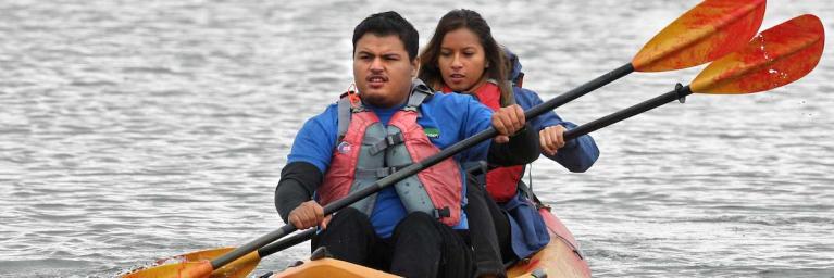 Kayakers with life vests