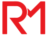 capital letters R and M spelled in red