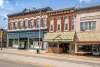 Ornate downtown shops and storefronts on main street in small town