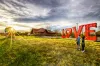 A lock sculpture spelling "LOVE" in Loveland, Colorado