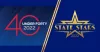 red lettering of 40 under 40 and a gold star saying state stars