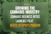 A green graphic that says Growing the Cannabis Industry: Cannabis Business Office Launches Pilot Access to Experts Program