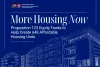 Architectural blueprint-style drawing of a multi-story housing unit with the text "More Housing Now. Proposition 123 Equity Funds to Help Create 648 Affordable Housing Units" displayed prominently. The logo of the Colorado Office of Economic Development appears in the top left corner.