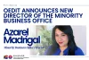 Headshot of Azarel Madrigal with words "OEDIT Announces New Director of the Minority Business Office- Azarel Madrigal" 